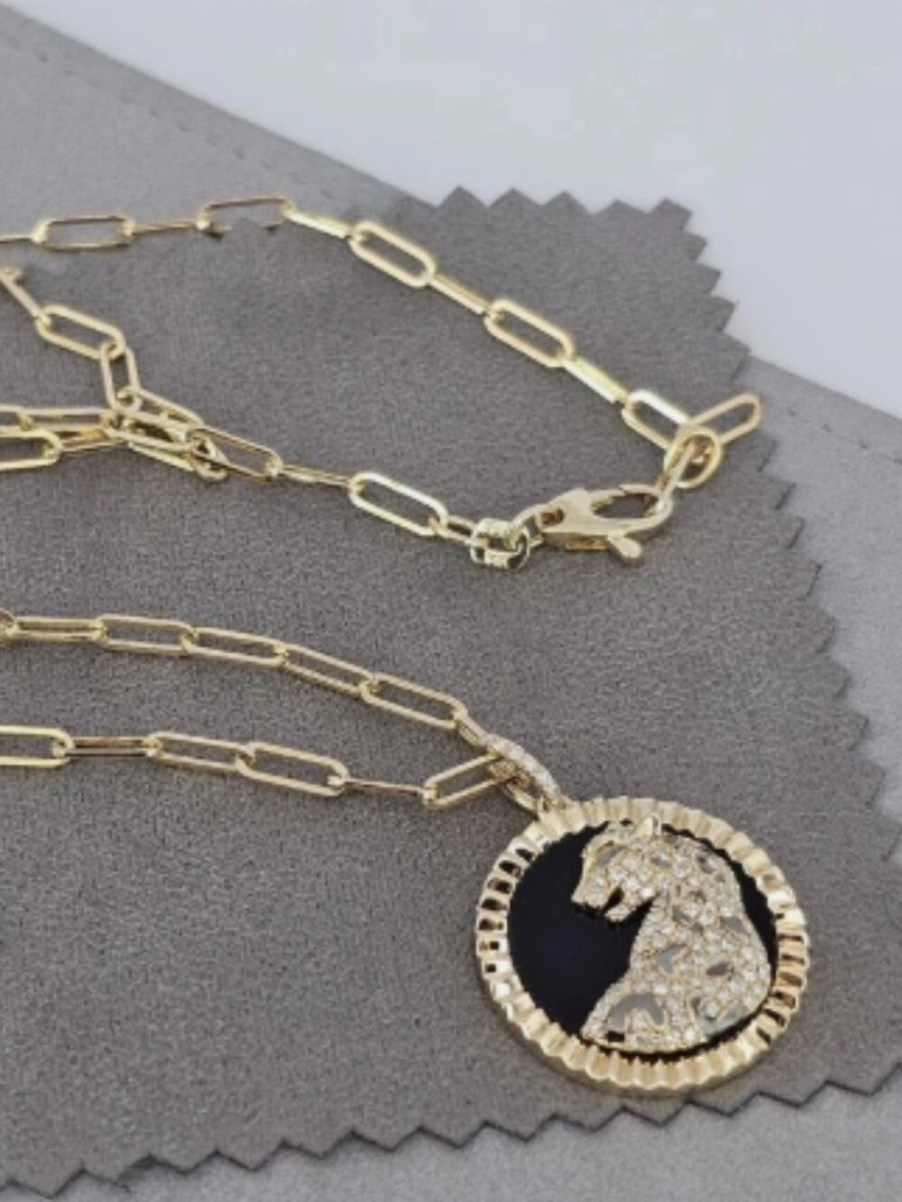 $4080 new, authentic EFFY Panther Onyx Diamond Necklace Leopard yellow gold 14k